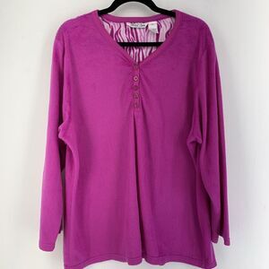 Hotel Spa Collection Womens 2X Henley Tunic Top Pink Fuzzy Warm Lounge Stretch